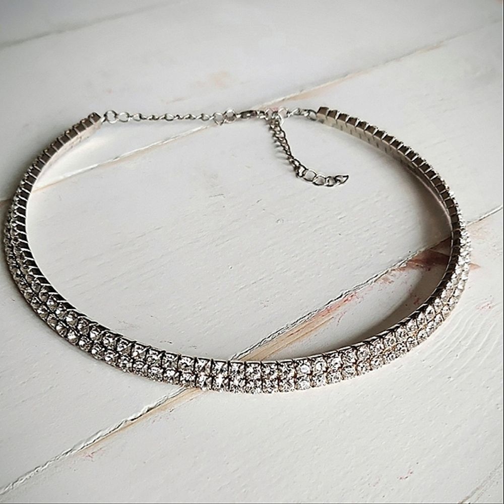 Gorgeous Rhinestone Collar Choker Silver Tone Unbranded